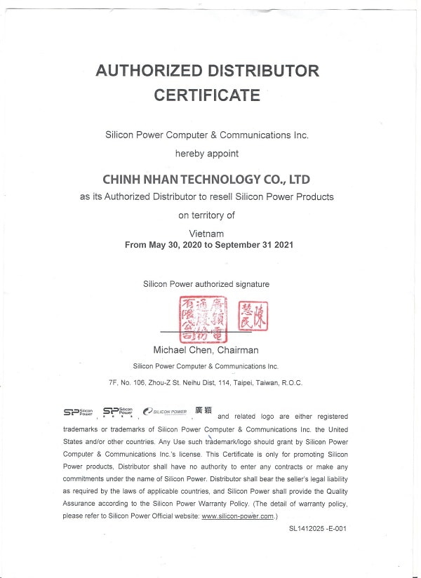 CHỨNG NHẬN SILICON POWER PARTNER 2020