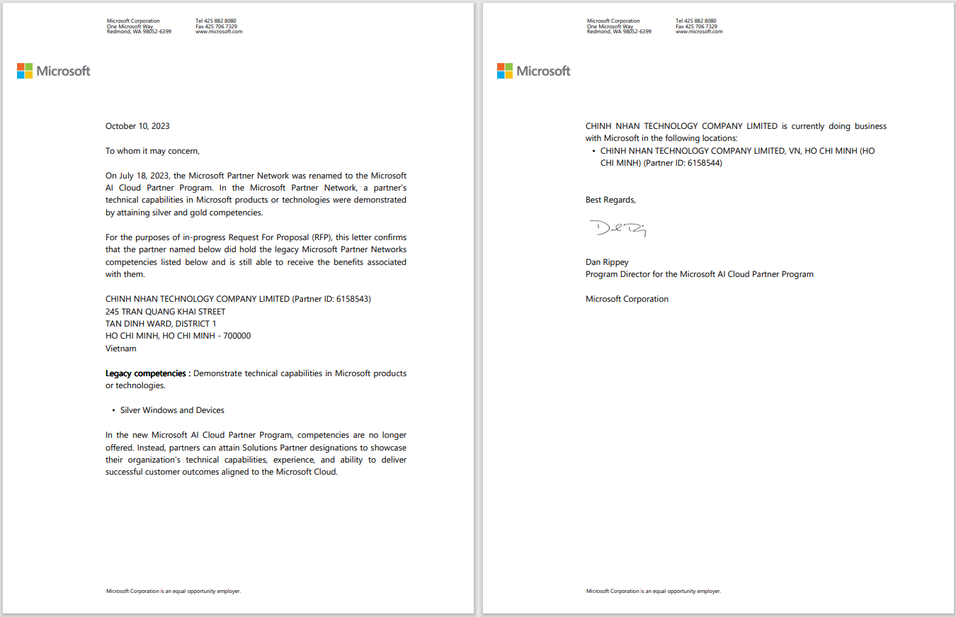 2023  Microsoft AI Cloud Partner Program:  Silver Windows and Devices