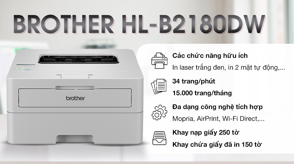 Máy in laser đơn năng Brother HL-B2180DW Toner Box in 2 mặt tự động